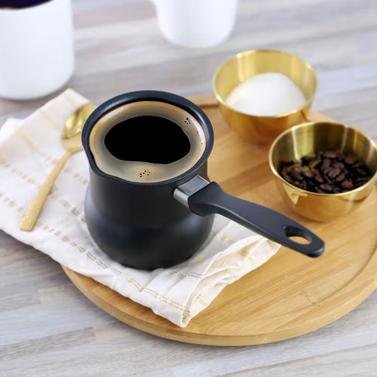 2.4 Cup Aluminum Nonstick Turkish Coffee Maker in Black with Cool Touch Handle