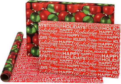 120 Sq. Ft. Vintage Christmas Wrapping Paper Bundle, Gingerbread, Ornaments, Peppermints (3 Extra Wide Rolls 40 In. X 12 Ft.)