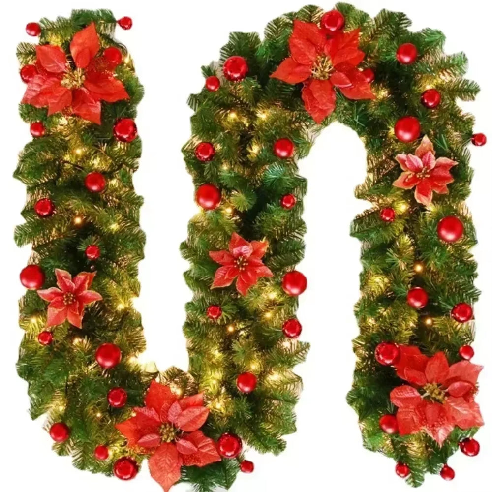 2.7M Christmas Garlands with Pinecones Red Berries Artificial Christmas Wreaths Door Hanging Ornaments Xmas New Year Decoration
