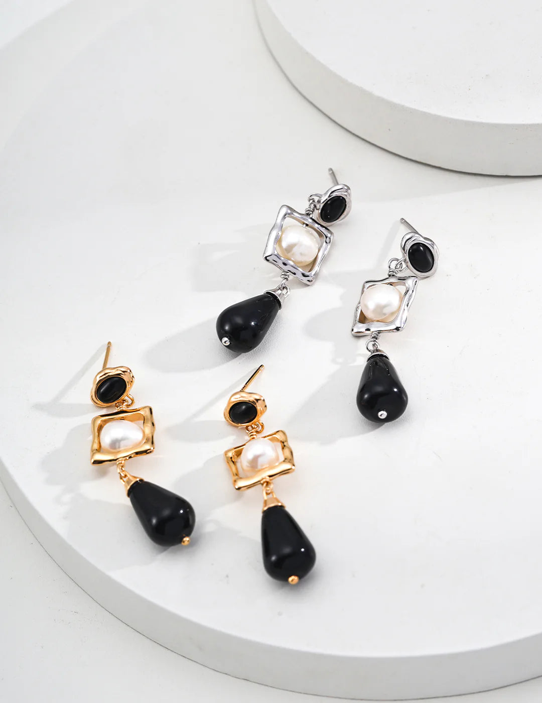 Natural Pearl Black Onyx Earrings