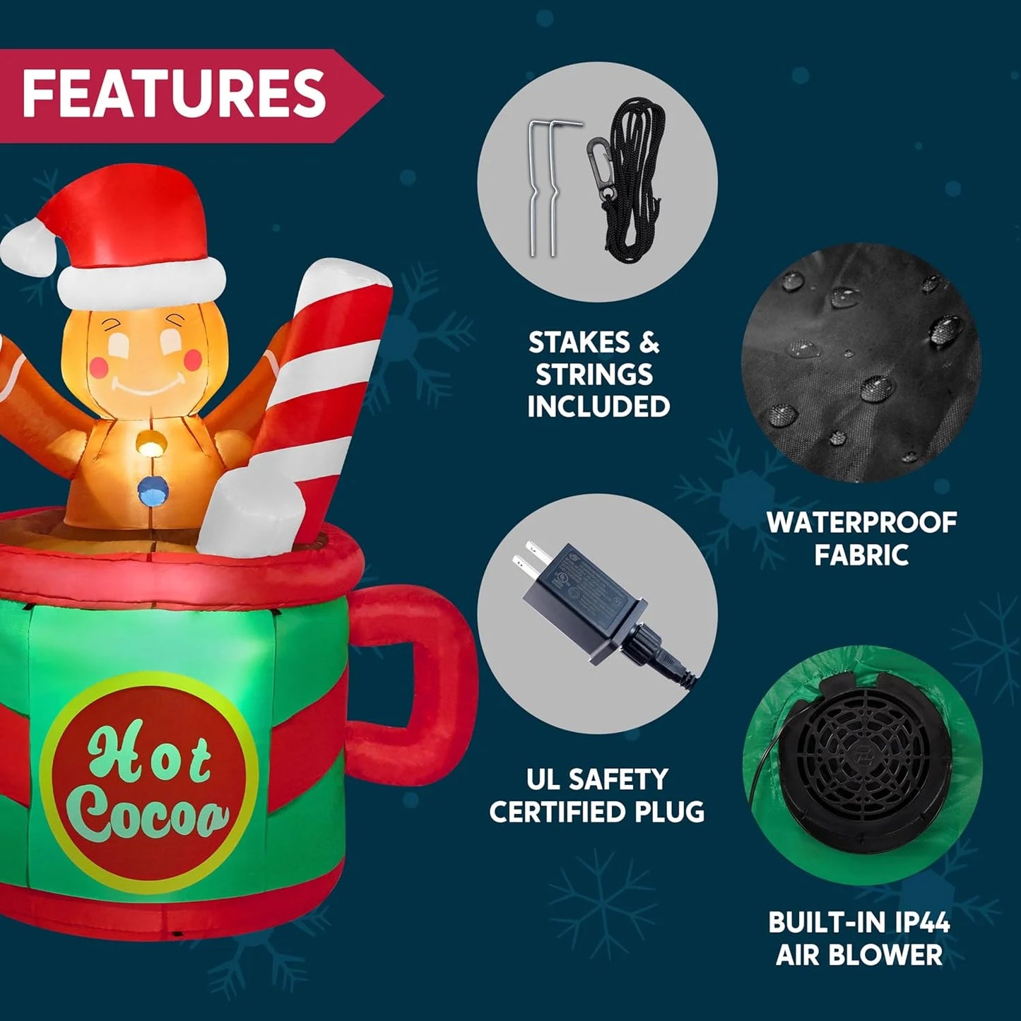 6 Ft Christmas Inflatables Gingerbread Outdoor Decorations,Gingerbread Man in Hot Cocoa Mug Blow Ups with Built-In Leds for Holiday Party Garden Lawn Yard Decor