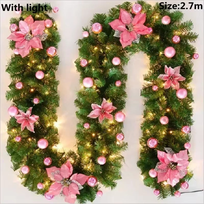 2.7M Christmas Garlands with Pinecones Red Berries Artificial Christmas Wreaths Door Hanging Ornaments Xmas New Year Decoration