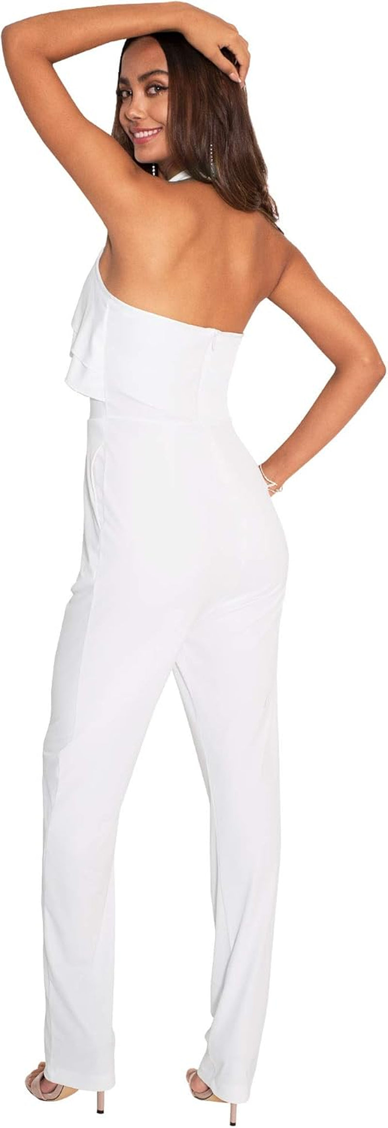 Womens 2025 Sleeveless Halter Neck Cocktail Long Leg One Piece Jumpsuit