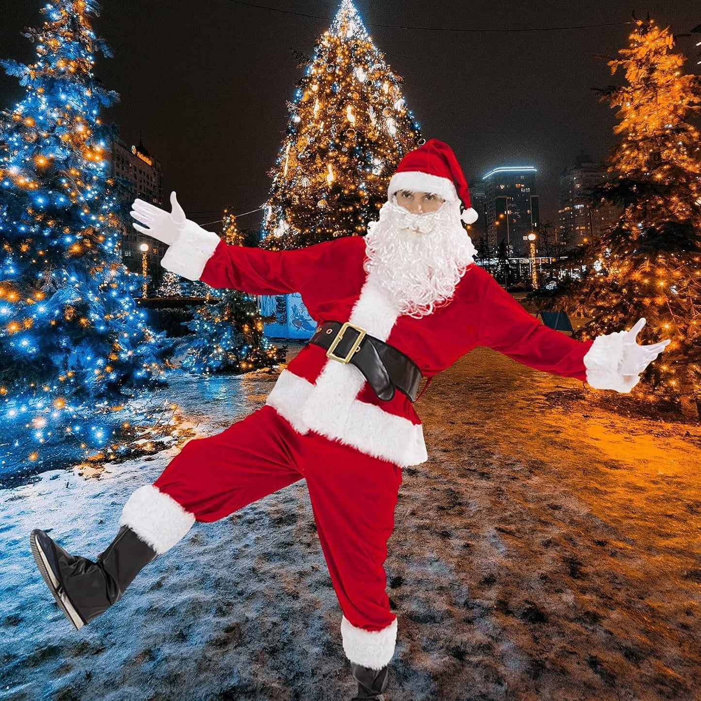 Men'S Deluxe Santa Costume 10Pcs Christmas Santa Claus Costume Adults Santa Suit Outfit Set for Party