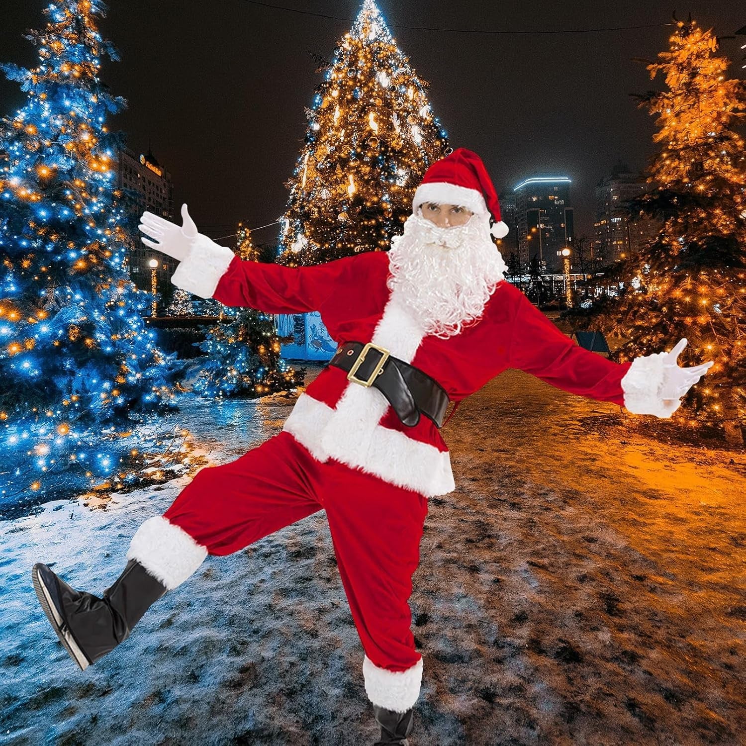 Men'S Deluxe Santa Costume 10Pcs Christmas Santa Claus Costume Adults Santa Suit Outfit Set for Party