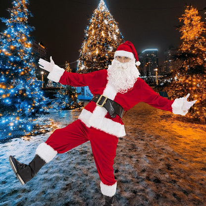 Men'S Deluxe Santa Costume 10Pcs Christmas Santa Claus Costume Adults Santa Suit Outfit Set for Party