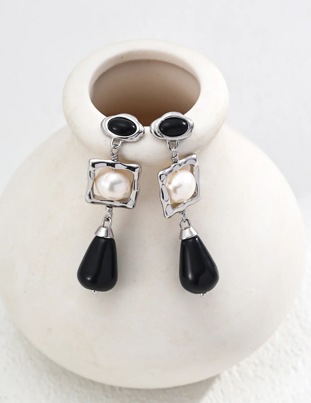 Natural Pearl Black Onyx Earrings