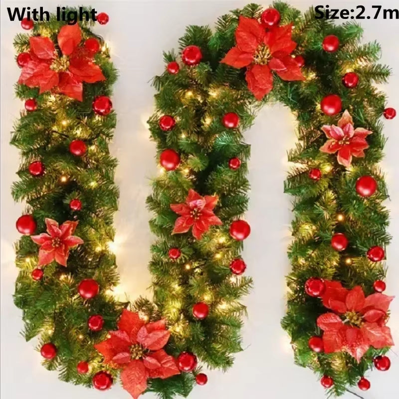 2.7M Christmas Garlands with Pinecones Red Berries Artificial Christmas Wreaths Door Hanging Ornaments Xmas New Year Decoration