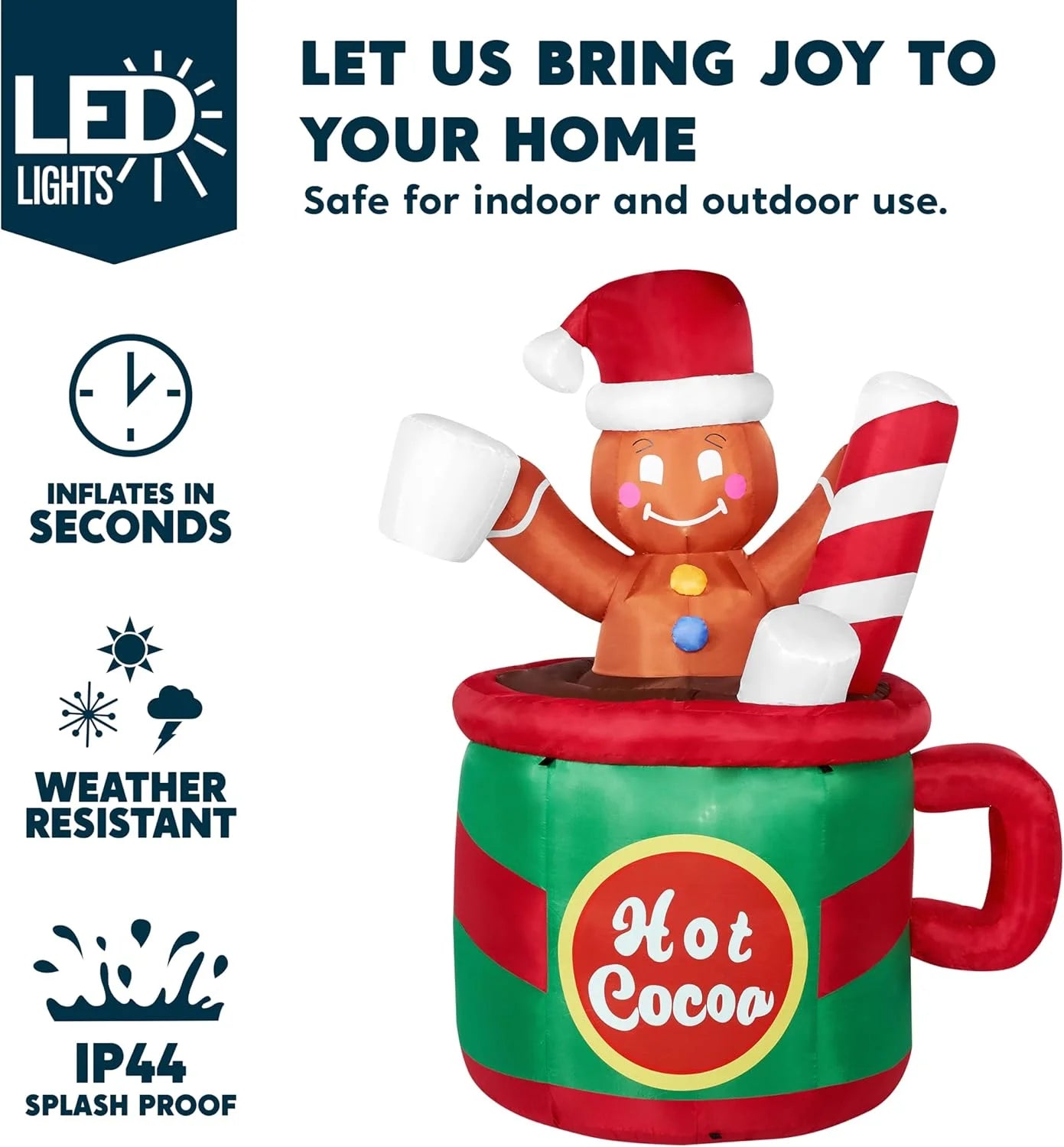 6 Ft Christmas Inflatables Gingerbread Outdoor Decorations,Gingerbread Man in Hot Cocoa Mug Blow Ups with Built-In Leds for Holiday Party Garden Lawn Yard Decor