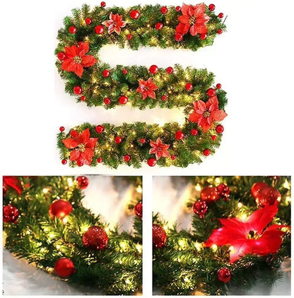 2.7M Christmas Garlands with Pinecones Red Berries Artificial Christmas Wreaths Door Hanging Ornaments Xmas New Year Decoration