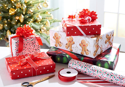 120 Sq. Ft. Vintage Christmas Wrapping Paper Bundle, Gingerbread, Ornaments, Peppermints (3 Extra Wide Rolls 40 In. X 12 Ft.)