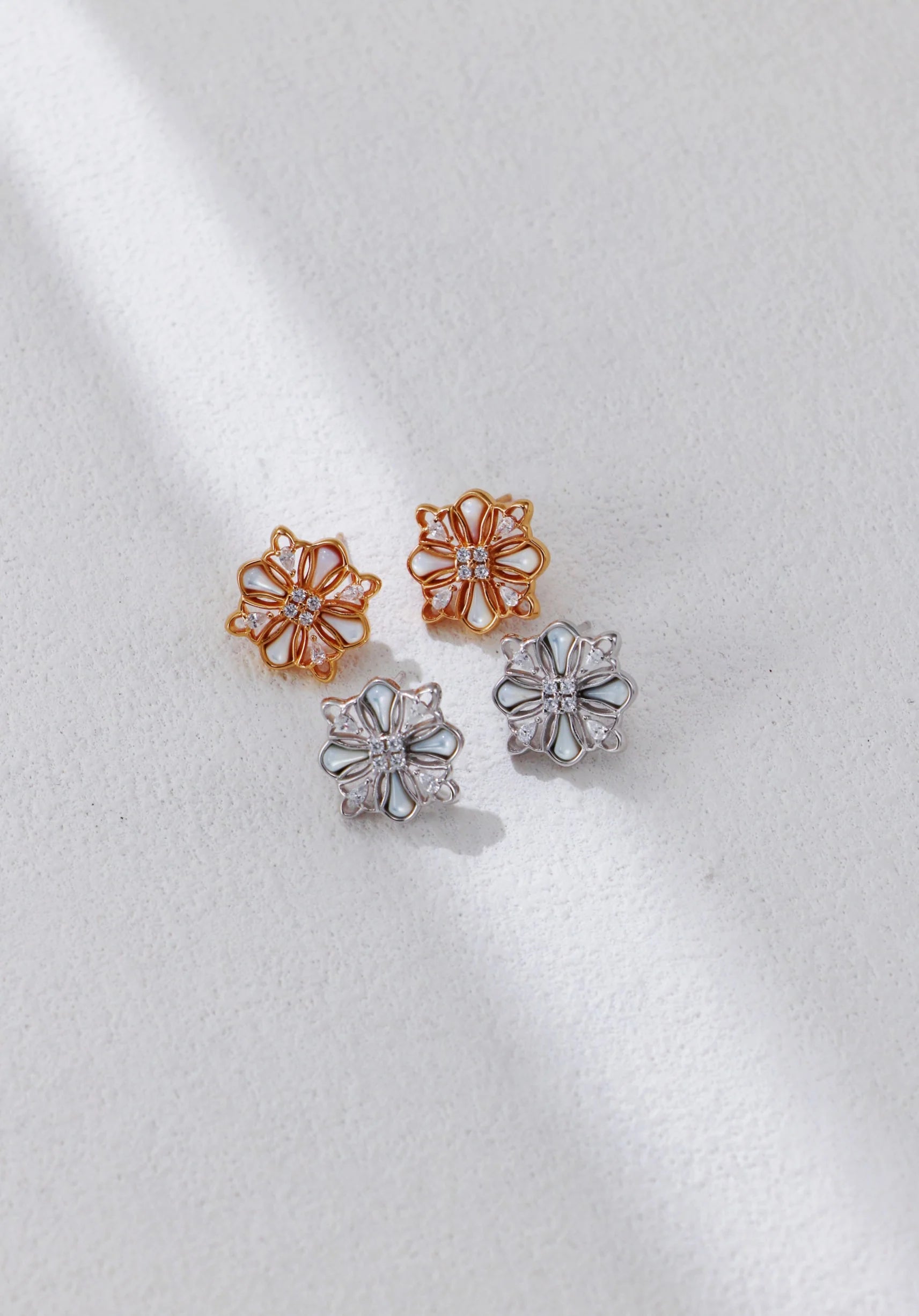 White Shell Starburst Zircon Stud Earrings