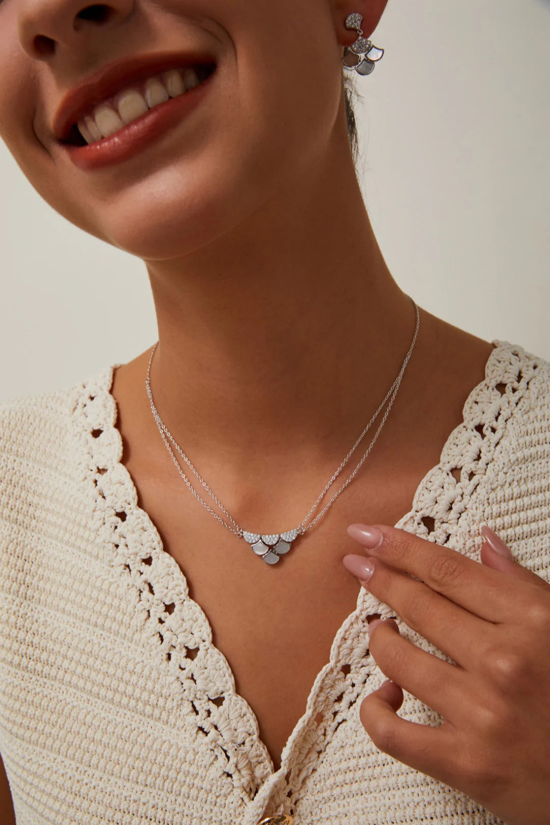 White Shell Zircon Double-Layer Necklace