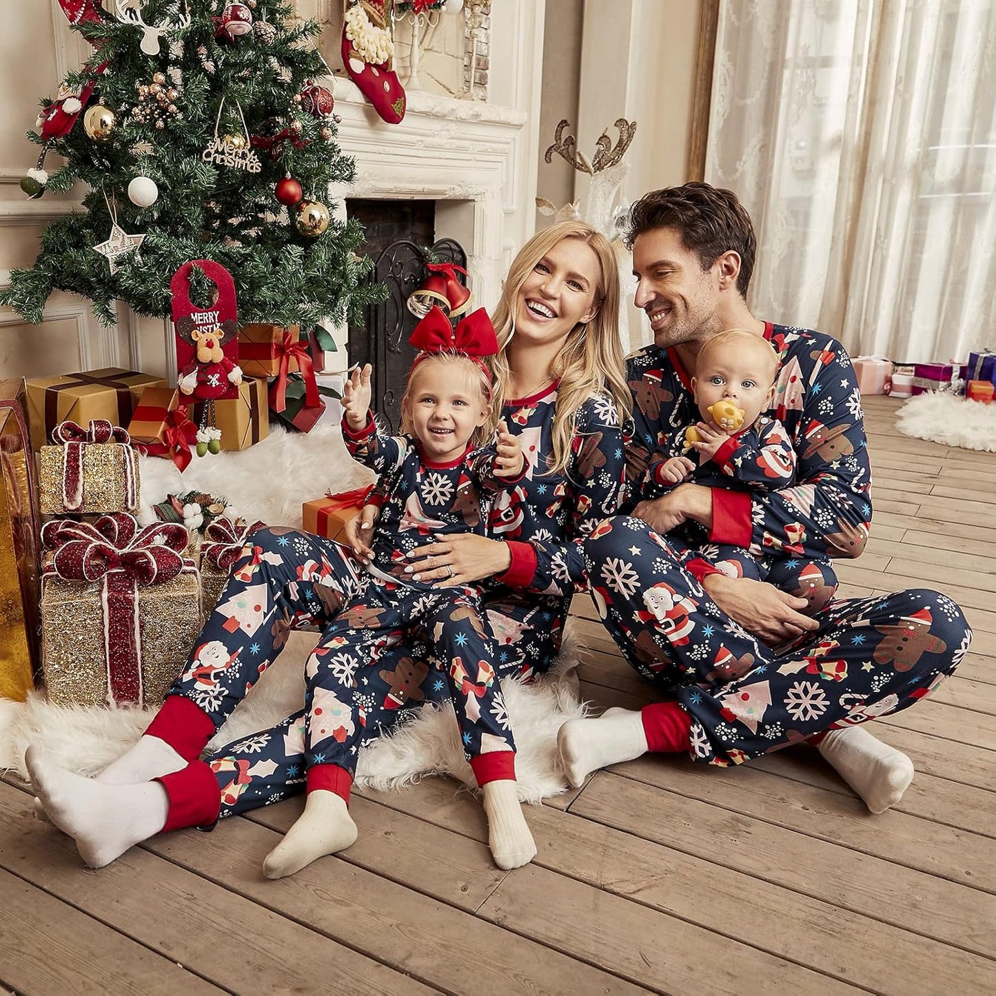 Christmas Pajamas for Family,Polyester Christmas Pjs Matching Sets,Mommy and Me Matching Outfits