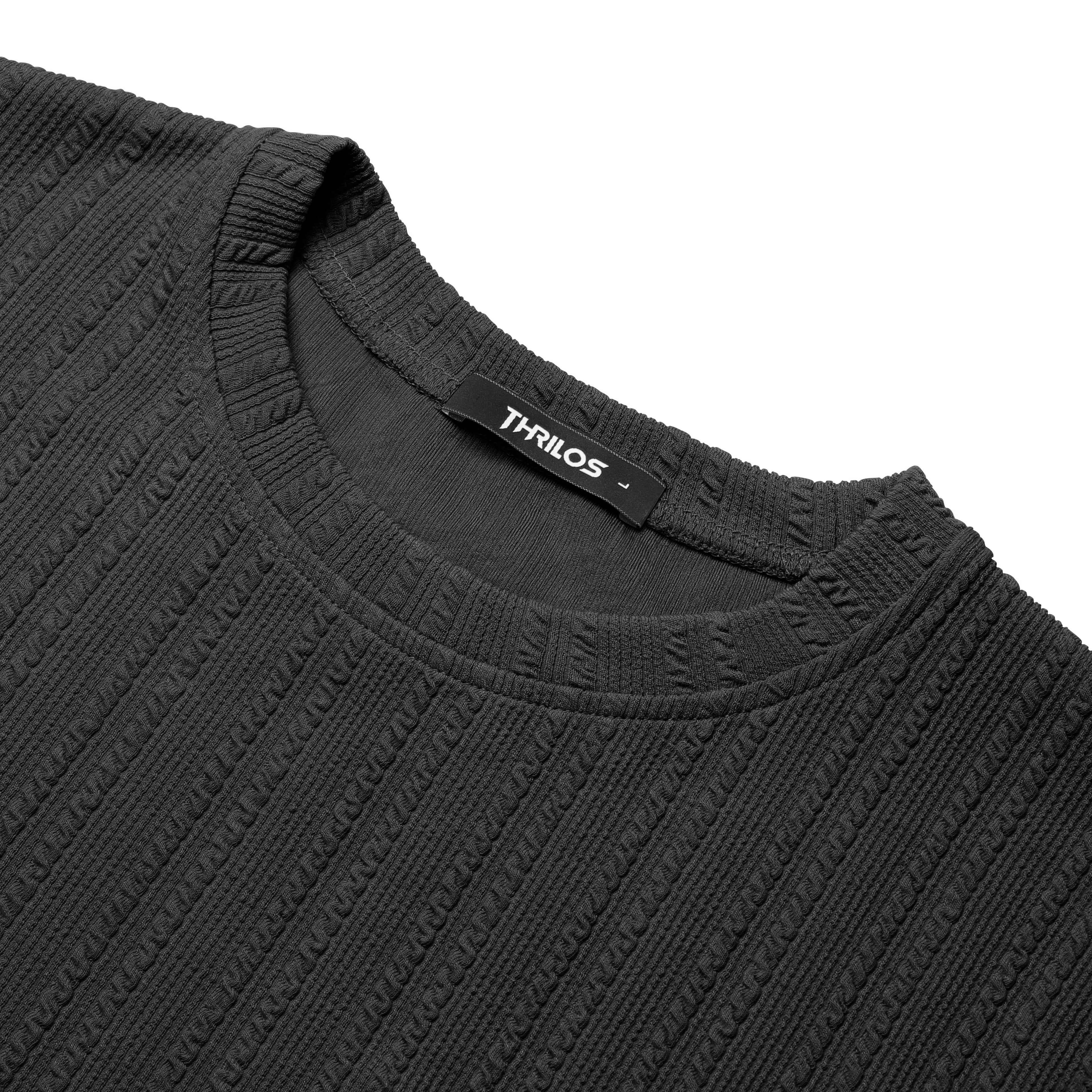 Mens Long Sleeve Shirts Crewneck Casual Tops Pullover Work Shirts Stretch Textured Knit T-Shirts with Pocket