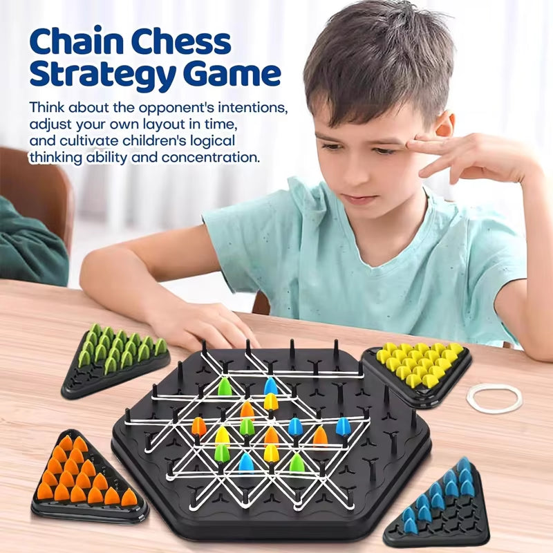 Geometry Chain Triangle Chess Puzzle Game Toy Board Game Logical Thinking Rubber Band Game Party Family Interactive Battle Gift
