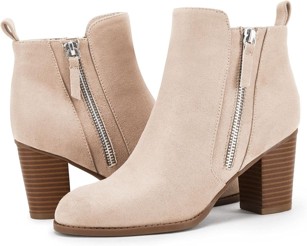 Ankle Boots for Women Chunky Block Heel Side Zipper Pointd Toe Suede Fall Winter Bootie Shoes