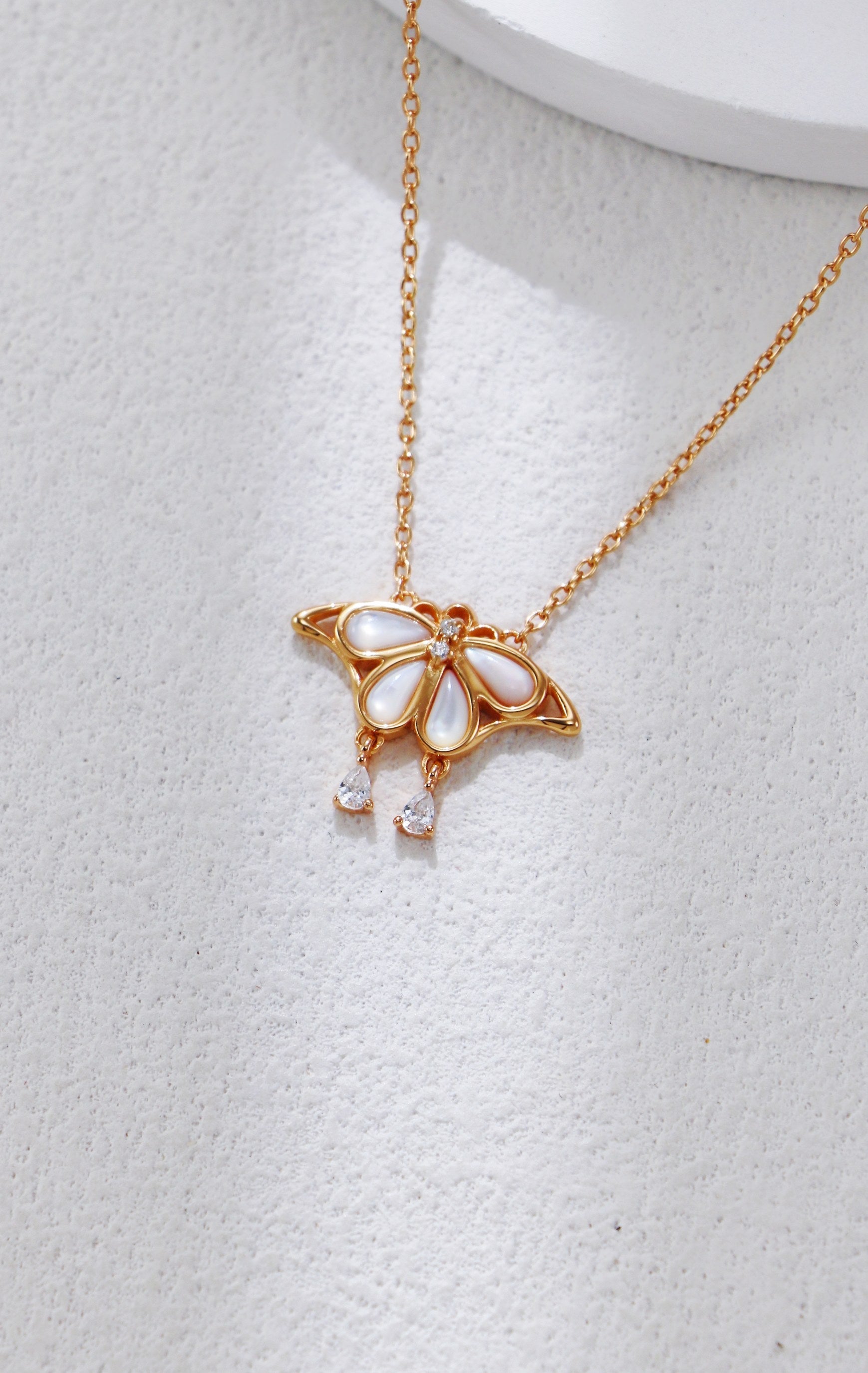 White Shell Butterfly Pendant Necklace
